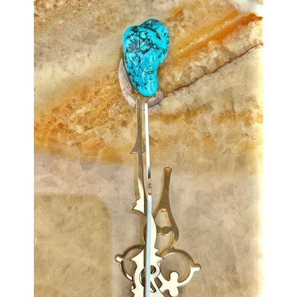 Light Agate Stone Wall Clock With Turquoise & Black Accents Gift Vintage GUC - Picture 4 of 5